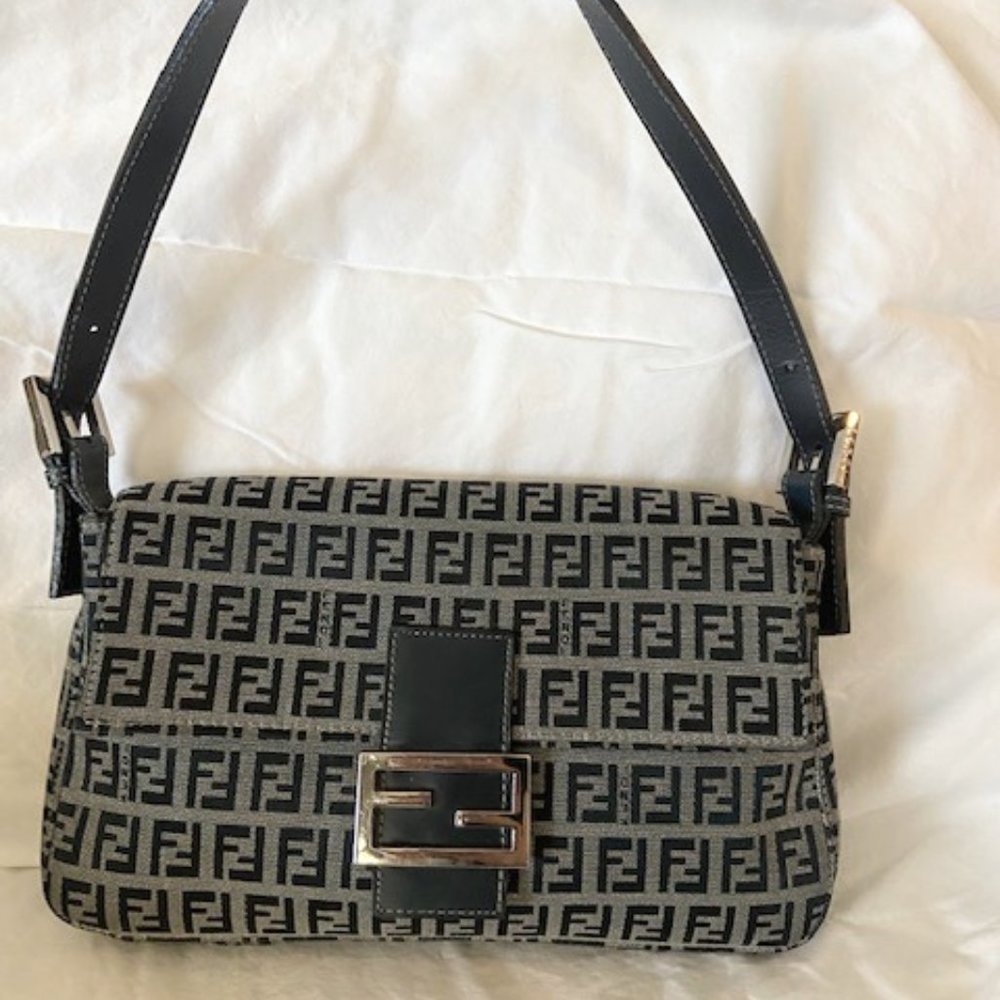 Vintage Fendi Zucchino Baguette Navy Purse